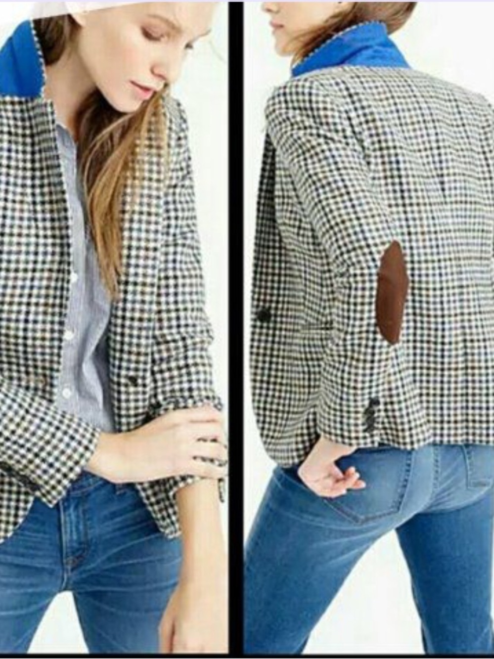 J. Crew & Moon England Campbell Tweed Houndstooth Wool Elbow Patch Blazer Sz 2